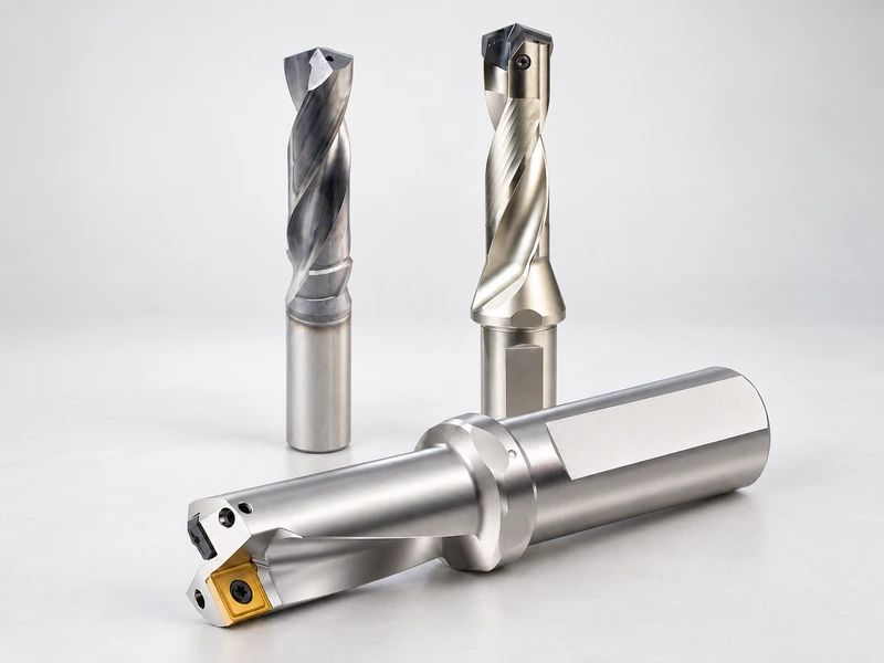 A selection of solid and replaceable-edge holemaking tools.