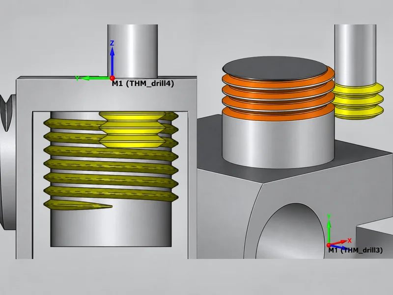 CAD illustration of internal and external thread milling.