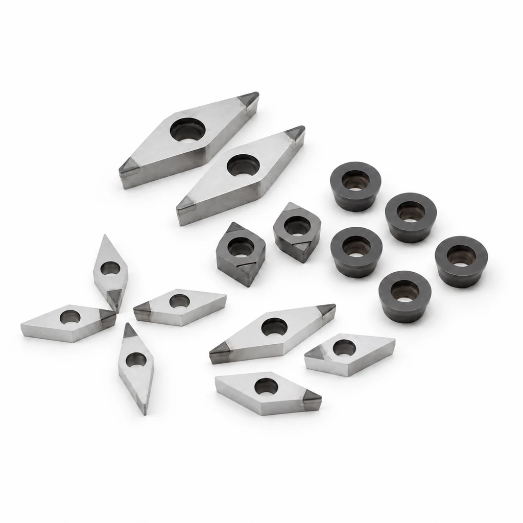 PCD turning inserts with chipbreaker grooves