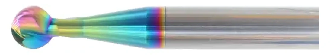 Profilfräser mit Regenbogen-Oberfläche, horizontal dargestellt, mit der Schneidspitze auf der linken Seite