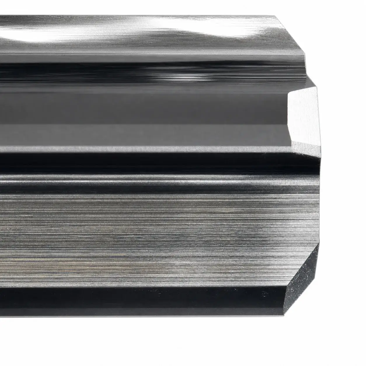 Inspection-magnified cutting-edge detail of a carbide reamer
