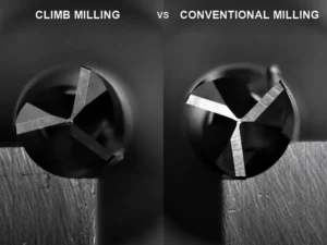 Real cutter footage comparing climb milling versus conventional milling.