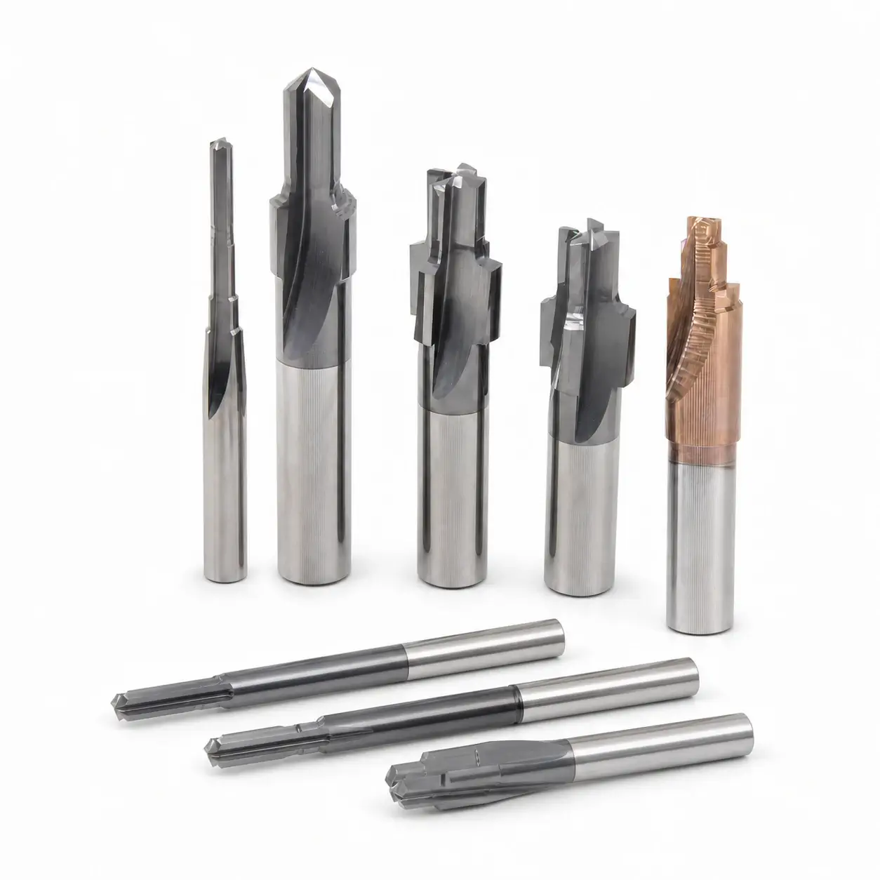 Custom carbide step reamer collection with multiple stepped cutting geometries