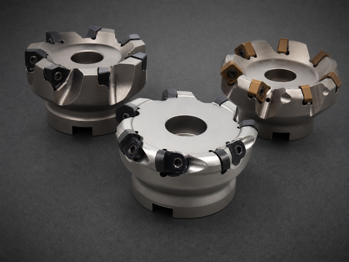 Close-up product view of a milling cutter used to illustrate radial rake at the cutting edge.